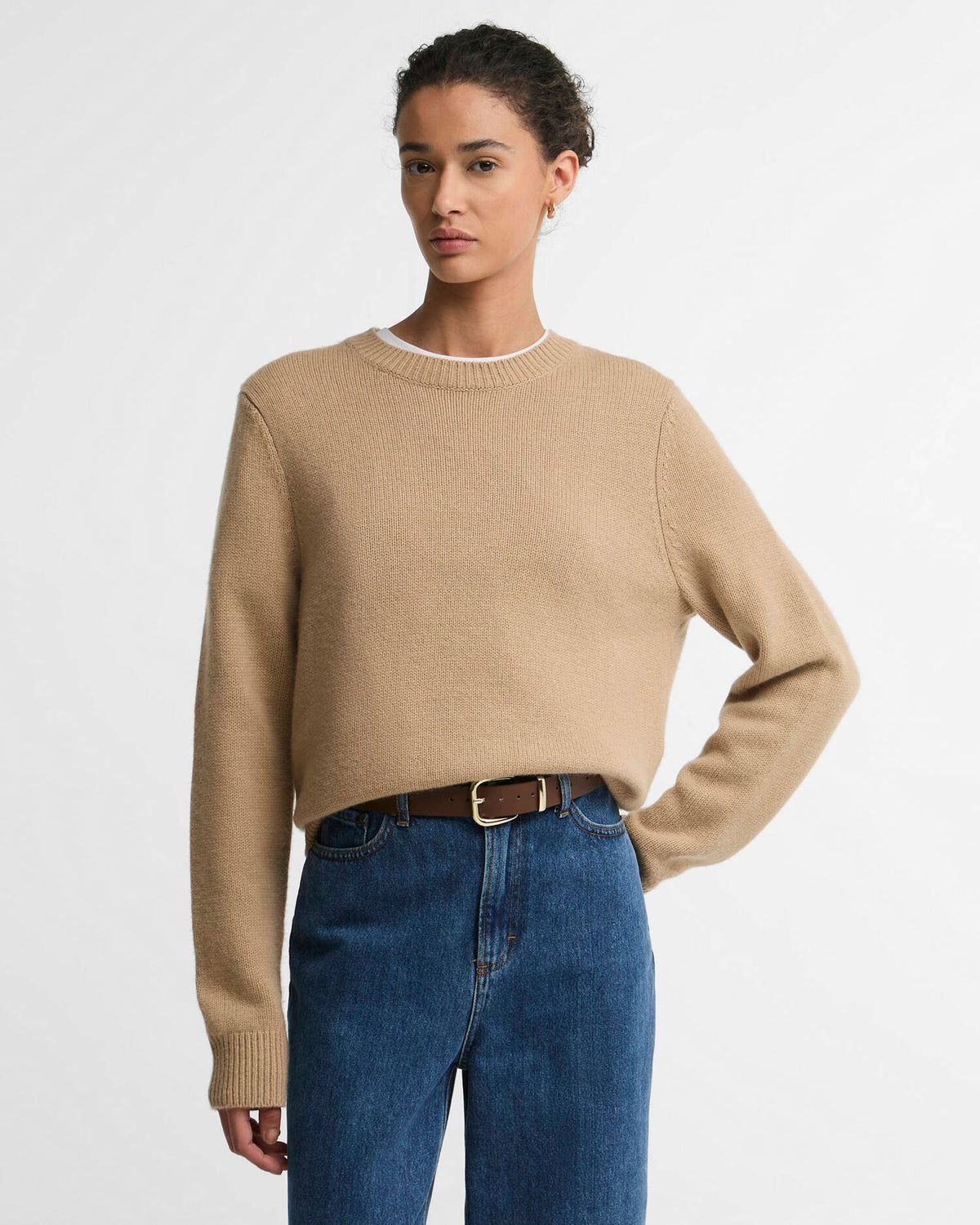 Barbour Woodhouse Wool-Cashmere Crew Neck Jumper in Warm Trench