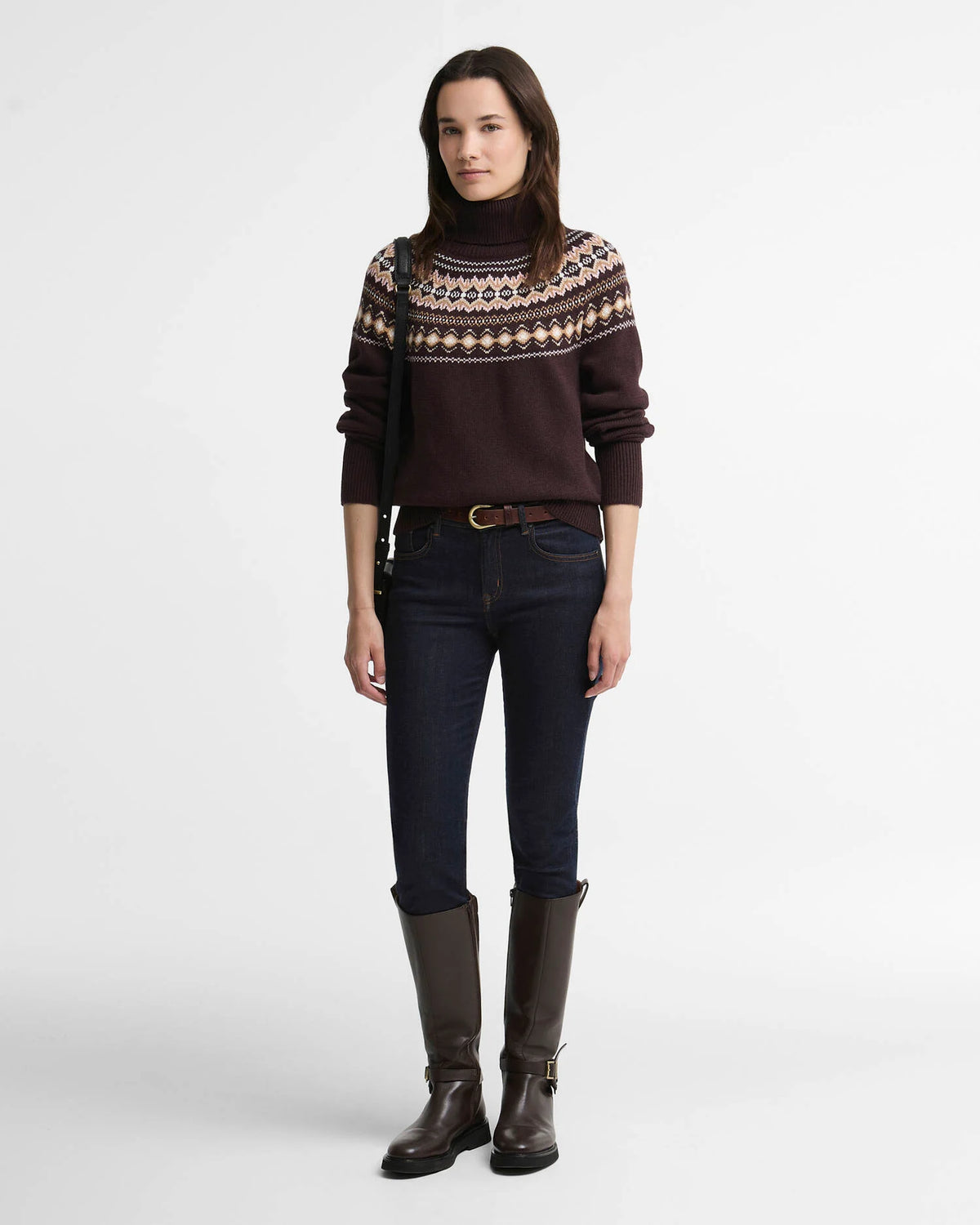 Barbour Darwen Fair Isle Rollneck Jumper in Seal Brown