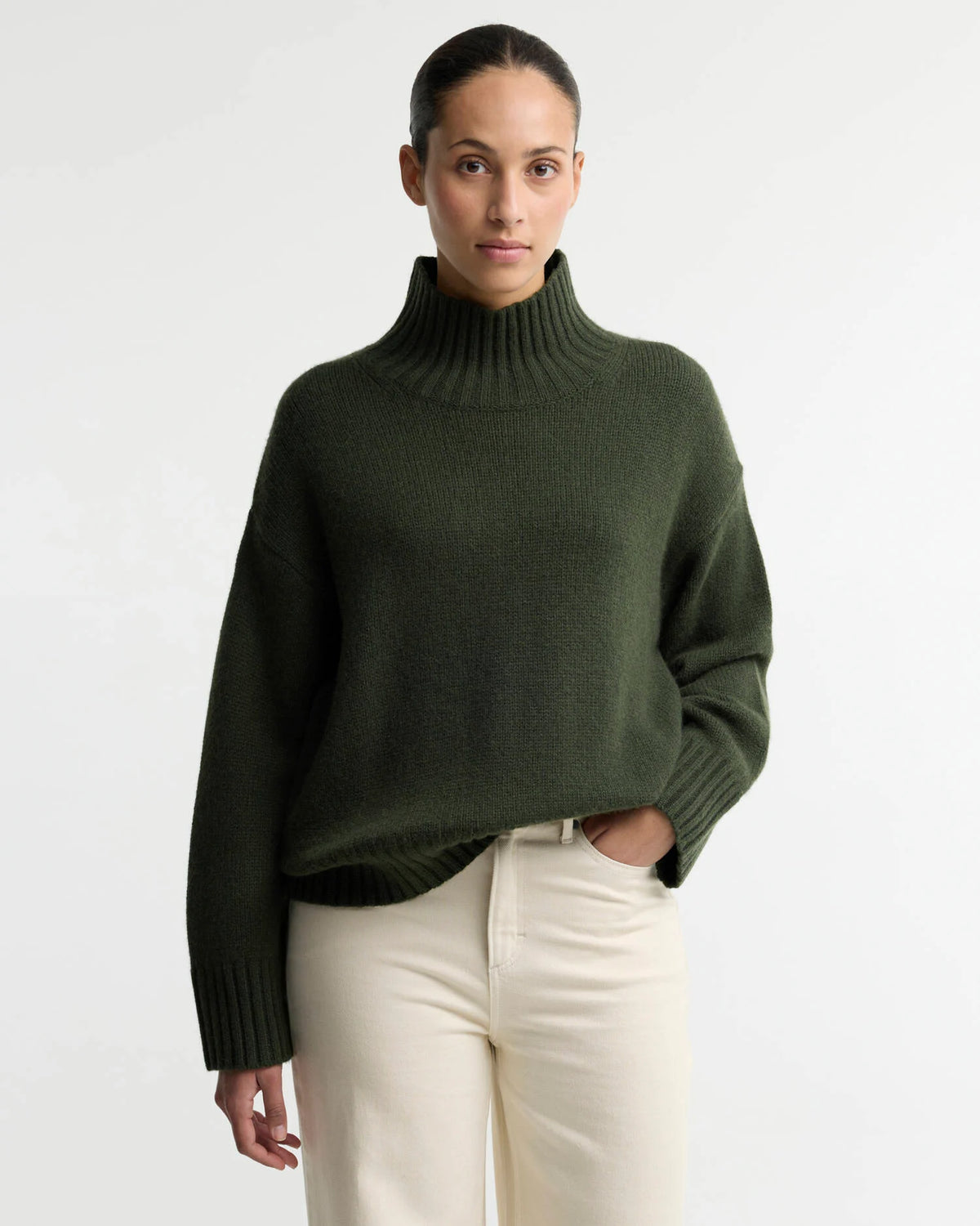 Barbour Woodhouse Cashmere-Blend Funnel Neck Jumper in Olive