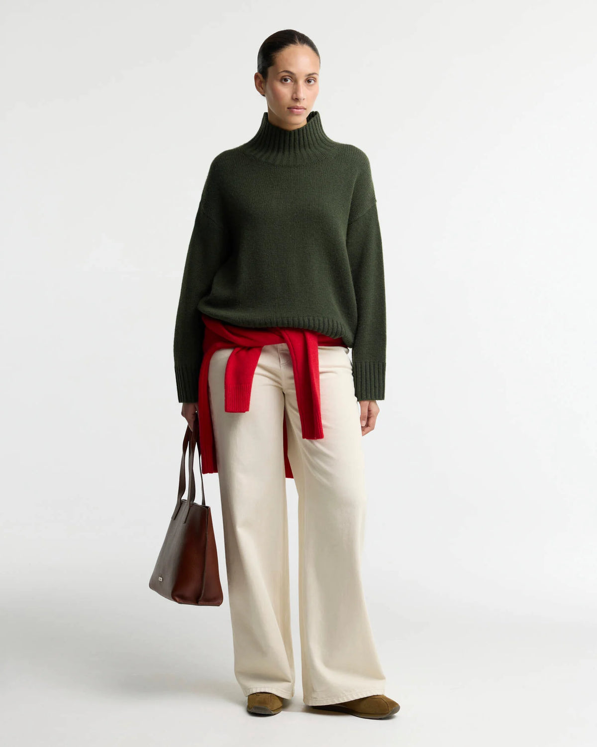Barbour Woodhouse Cashmere-Blend Funnel Neck Jumper in Olive