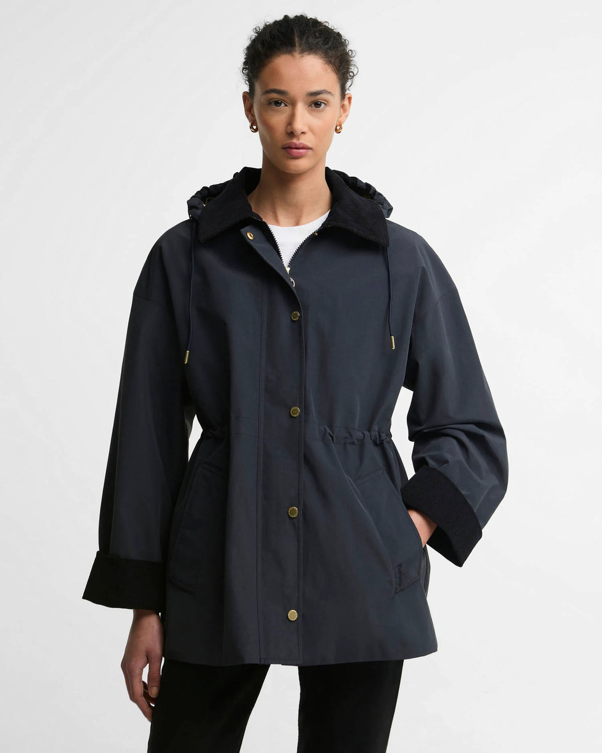 Barbour Evelyn Showerproof Jacket in Dk Navy/Birchwood Dress