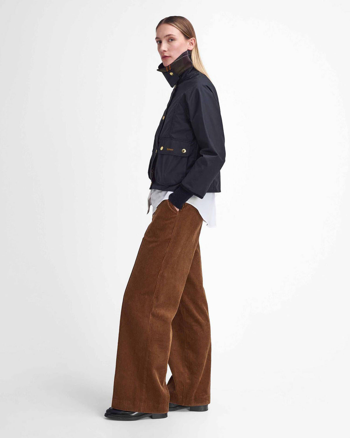 Barbour Cropped Beadnell Waxed Jacket in Black-Classic