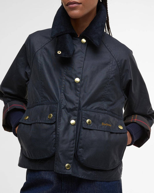 Barbour Cropped Beadnell Wax Jacket - Navy