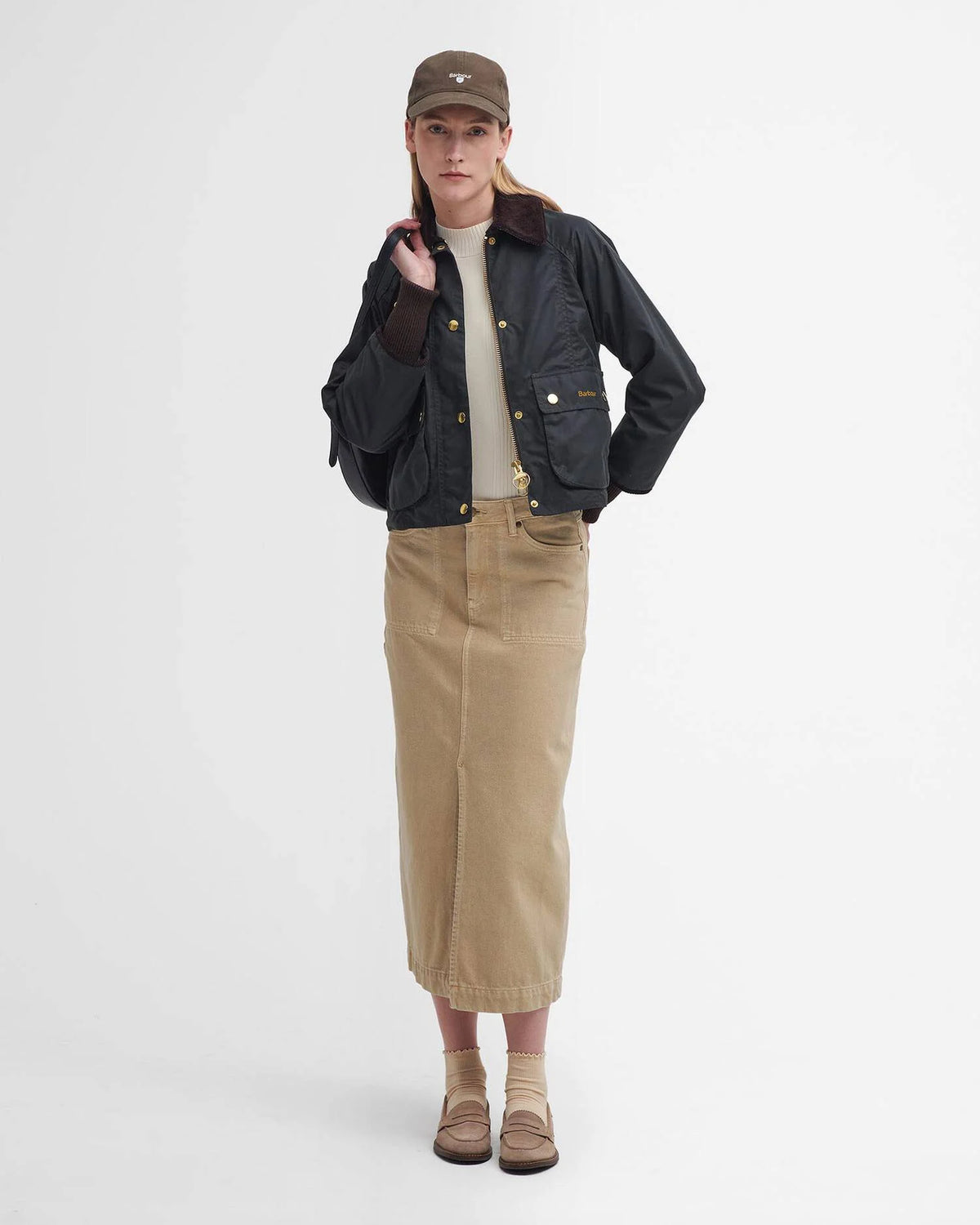 Barbour Cropped Beadnell Waxed Jacket in Sage-Ancient