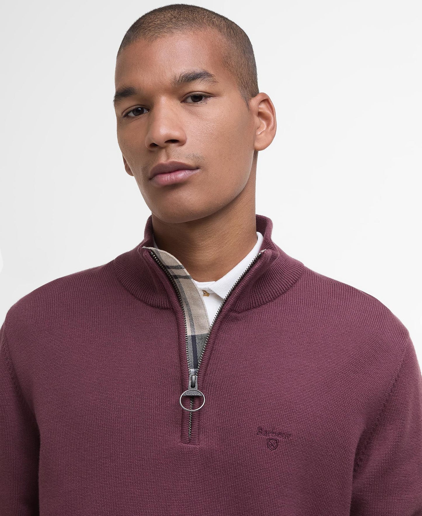 Barbour Cotton Half Zip Sweater - Burnt Heather