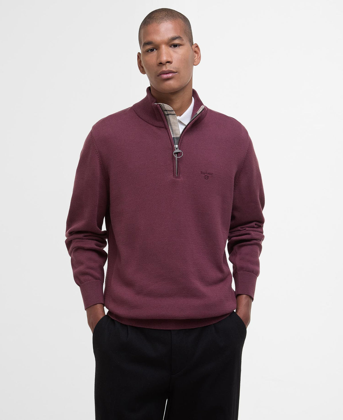 Barbour Cotton Quarter-Zip Jumper in Burnt Heather