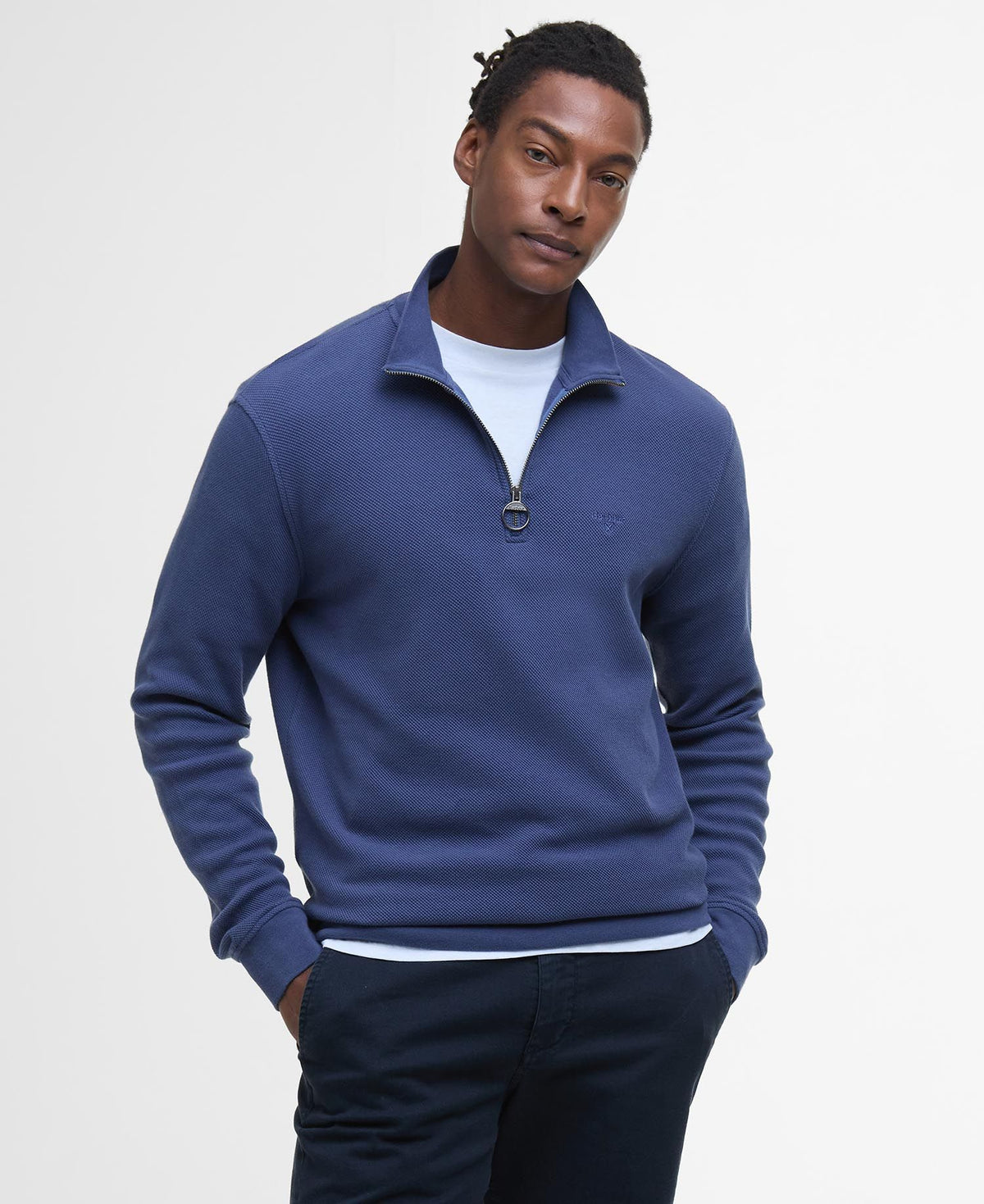 Barbour Pique Interlock Half Zip Sweatshirt in Blue