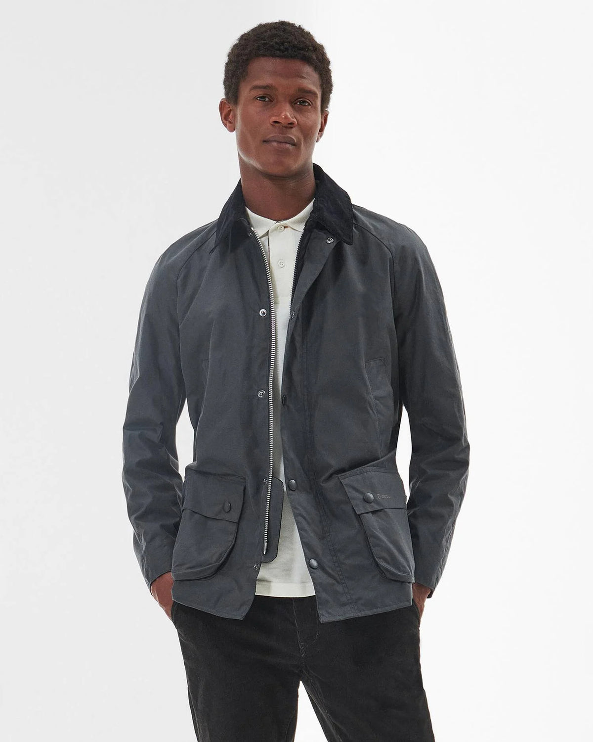 Barbour Ashby Waxed Jacket in Charcoal
