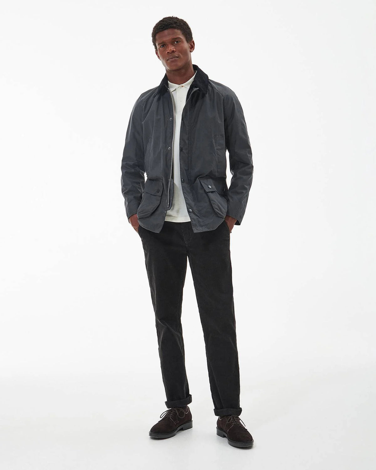Barbour Ashby Waxed Jacket in Charcoal