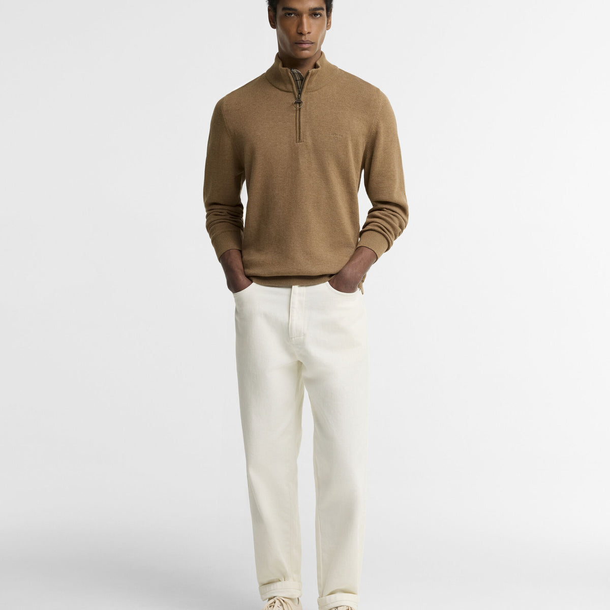 Barbour Cotton Quarter-Zip Jumper in Sandstone