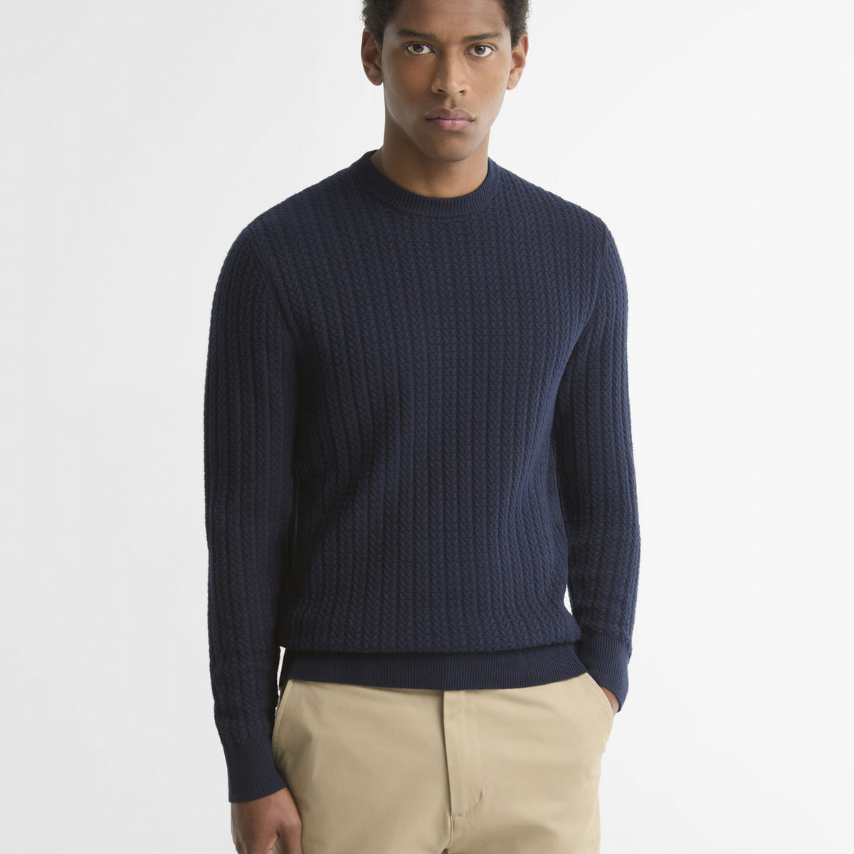 Barbour Herringbone Crew Neck Jumper in Navy