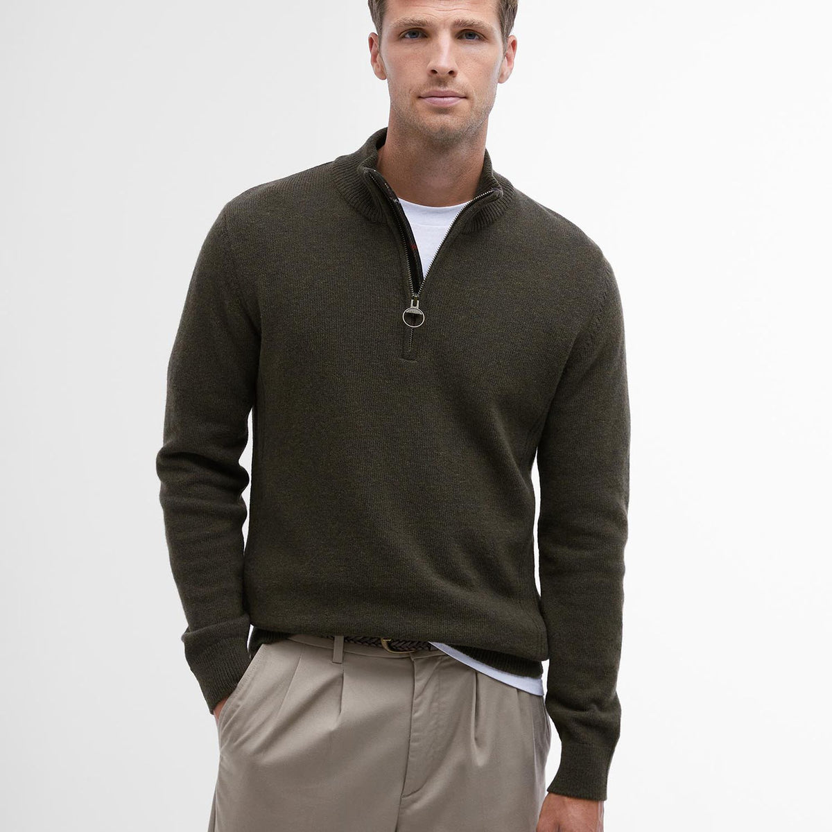 Barbour Holden Quarter-Zip Jumper in Olive Marl