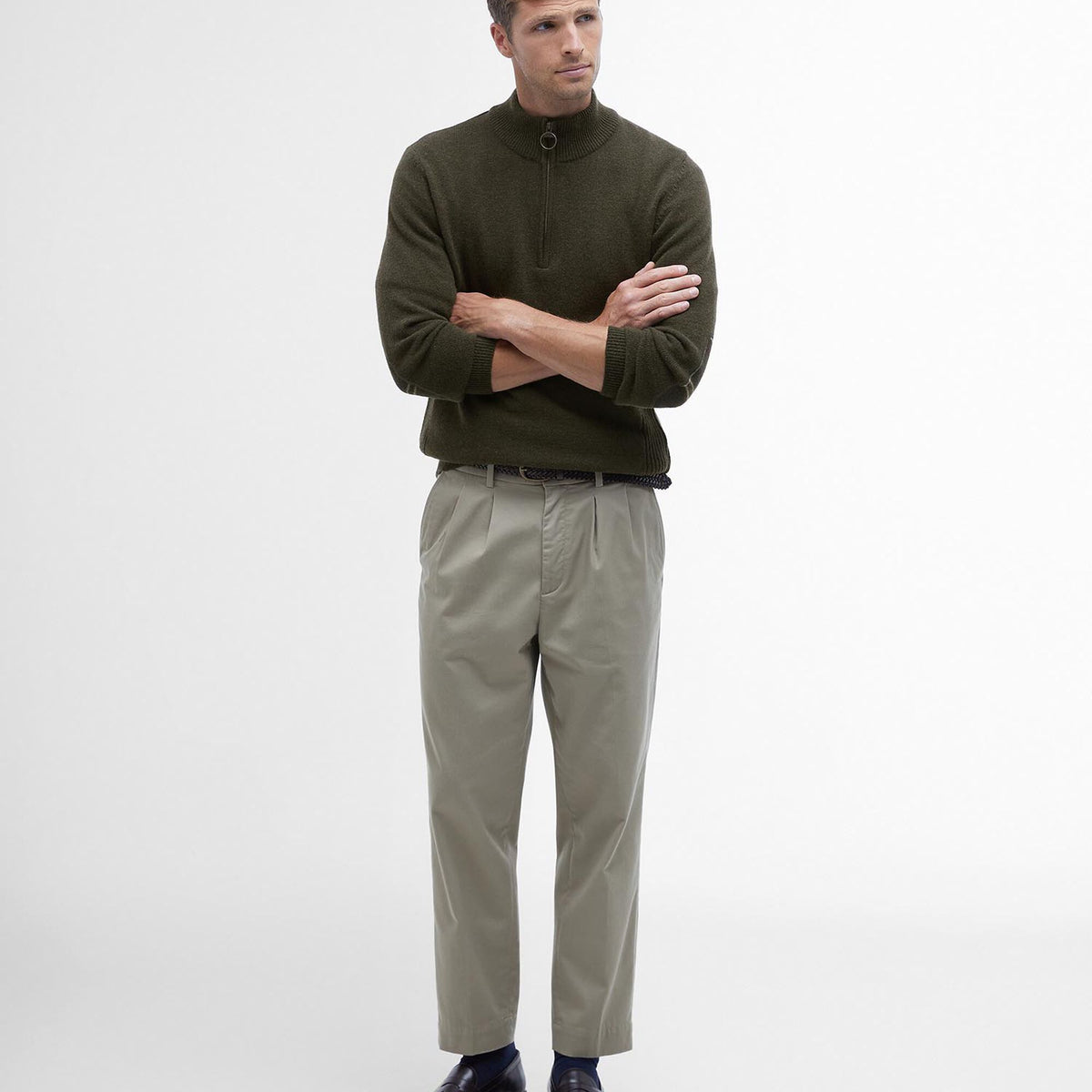 Barbour Holden Quarter-Zip Jumper in Olive Marl