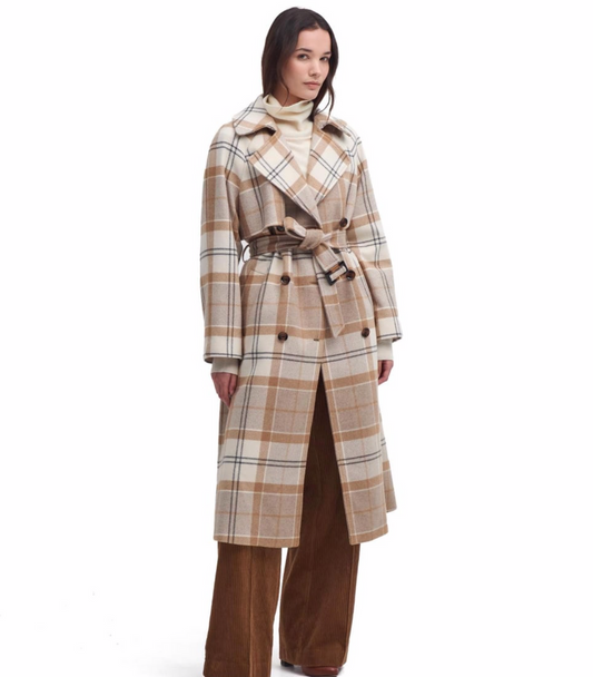 Barbour Claudette Wool Trench - Cream Tartan