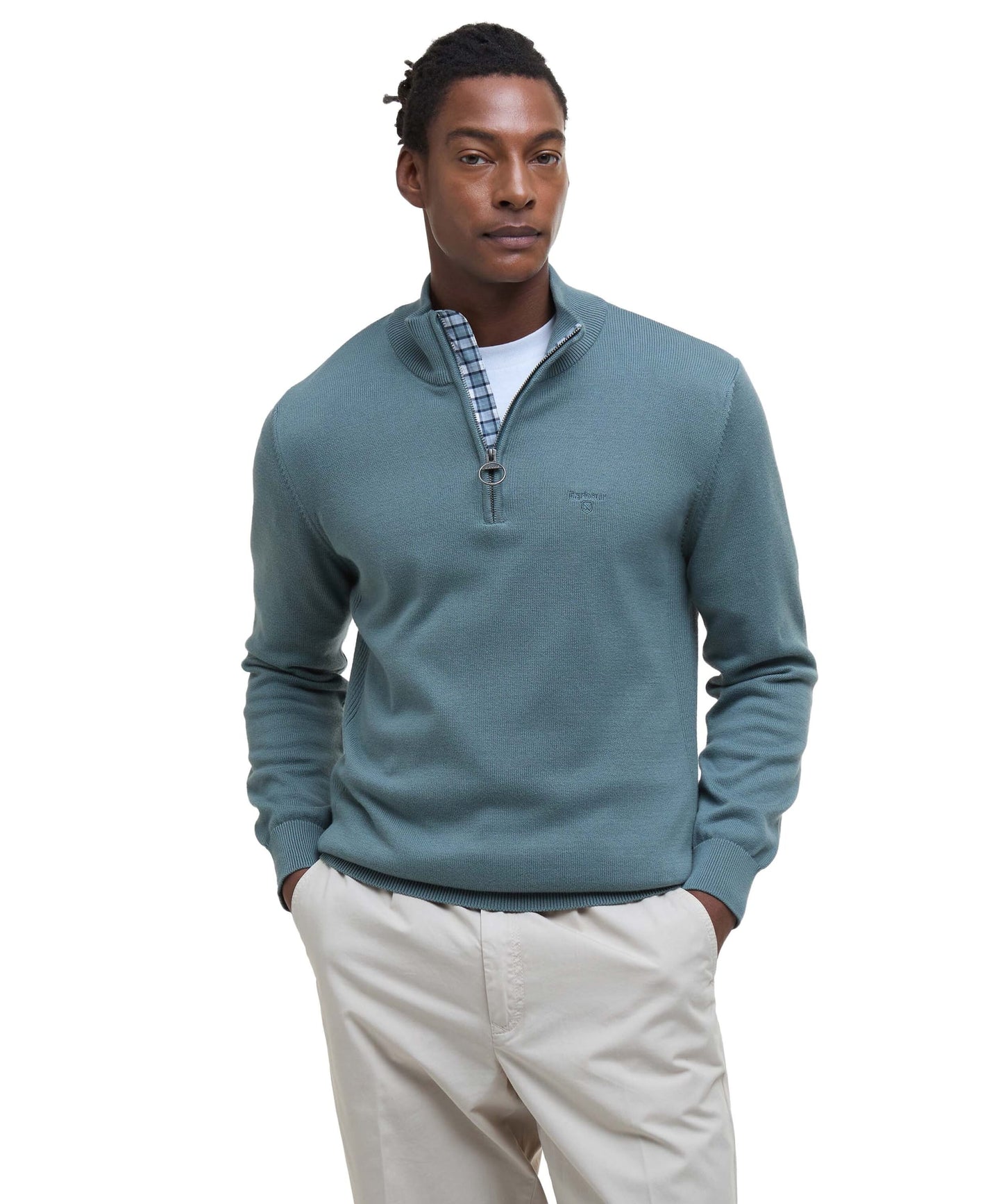Barbour Cotton Half Zip Sweater - Vintage Teal