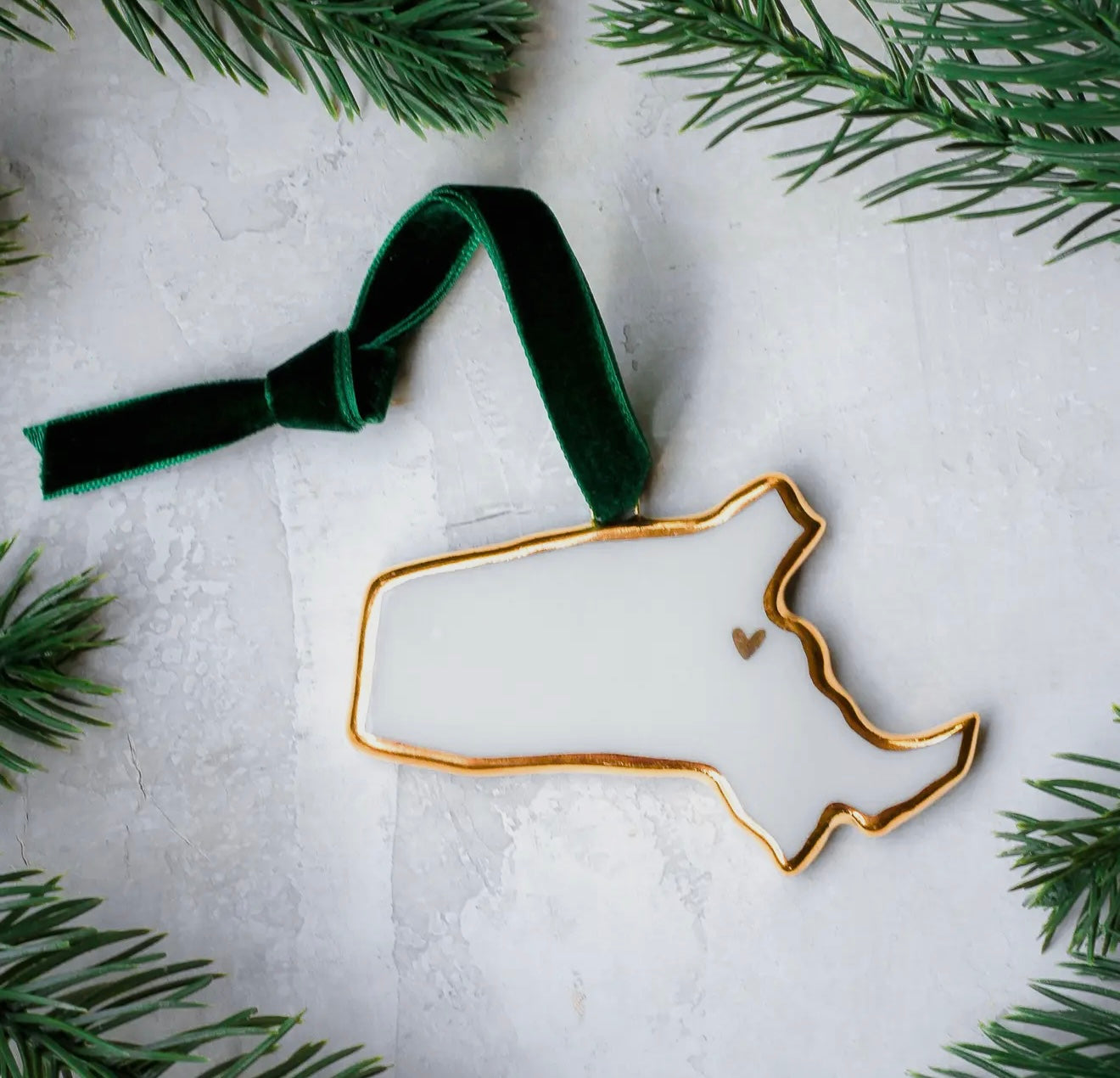 Handmade MA Ceramic Ornament 22k Gold