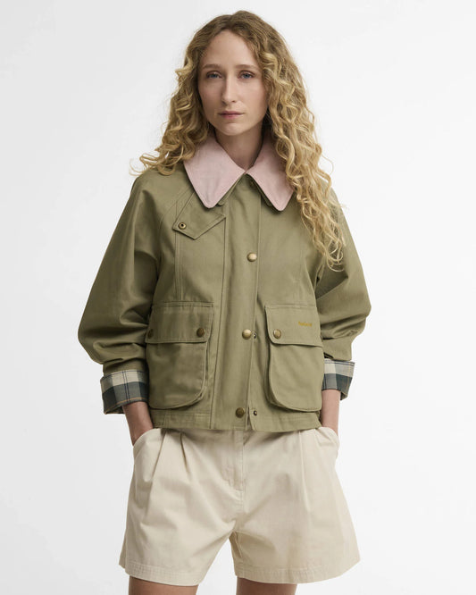Barbour Cropped Beadnell Casual Jacket - Bleached Olive/Pink
