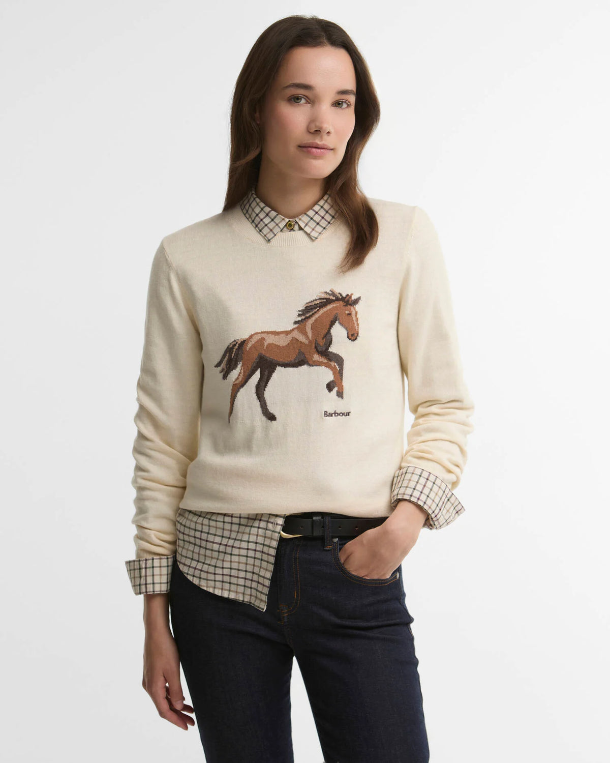 Barbour Homeswood Crew Neck Jumper in Ecru