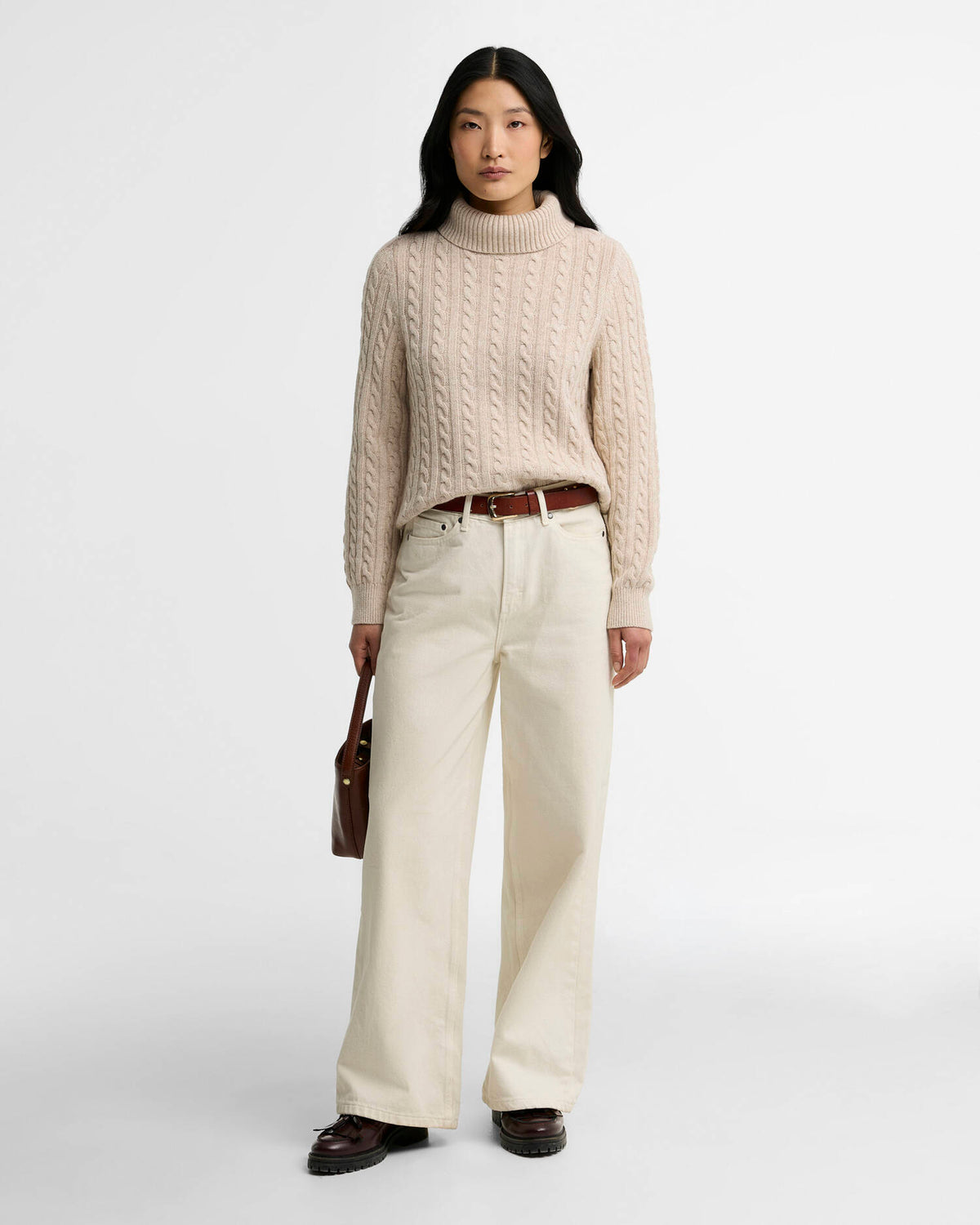 Barbour Ambleside Cable-Knit Rollneck Jumper in Oatmeal