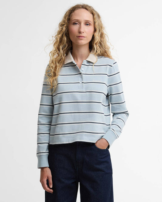 Barbour Ashwell Long Sleeve Polo Top - Celestial Blue Stripe
