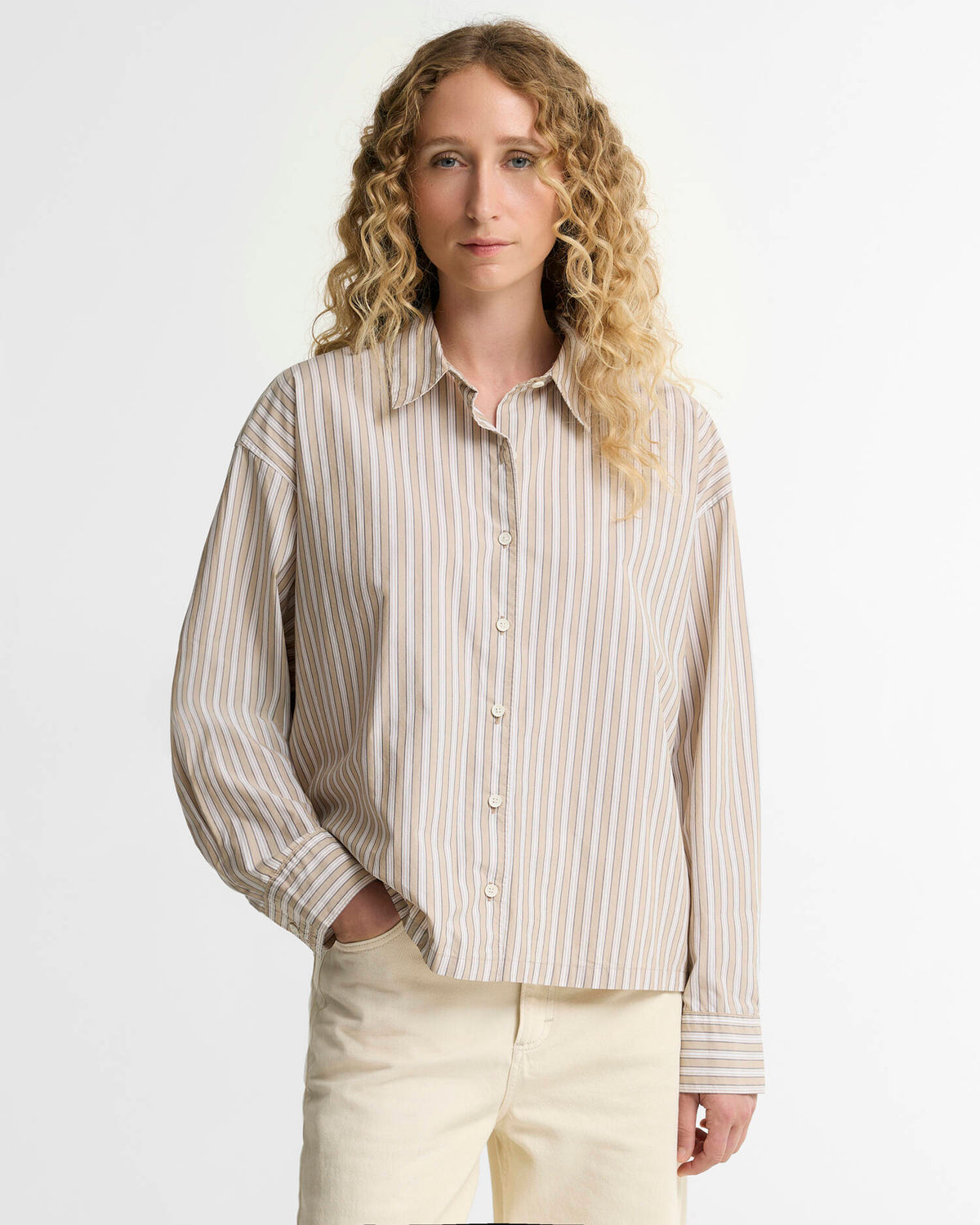 Barbour Fawne Striped Relaxed Shirt in Warm Trench Stripe