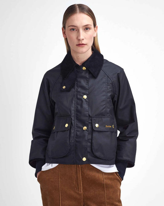 Barbour Cropped Beadnell Wax Jacket - Black