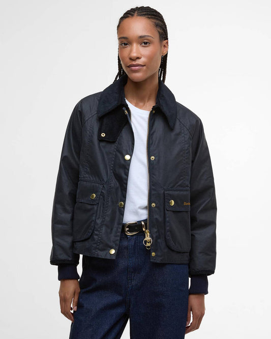 Barbour Cropped Beadnell Wax Jacket - Navy