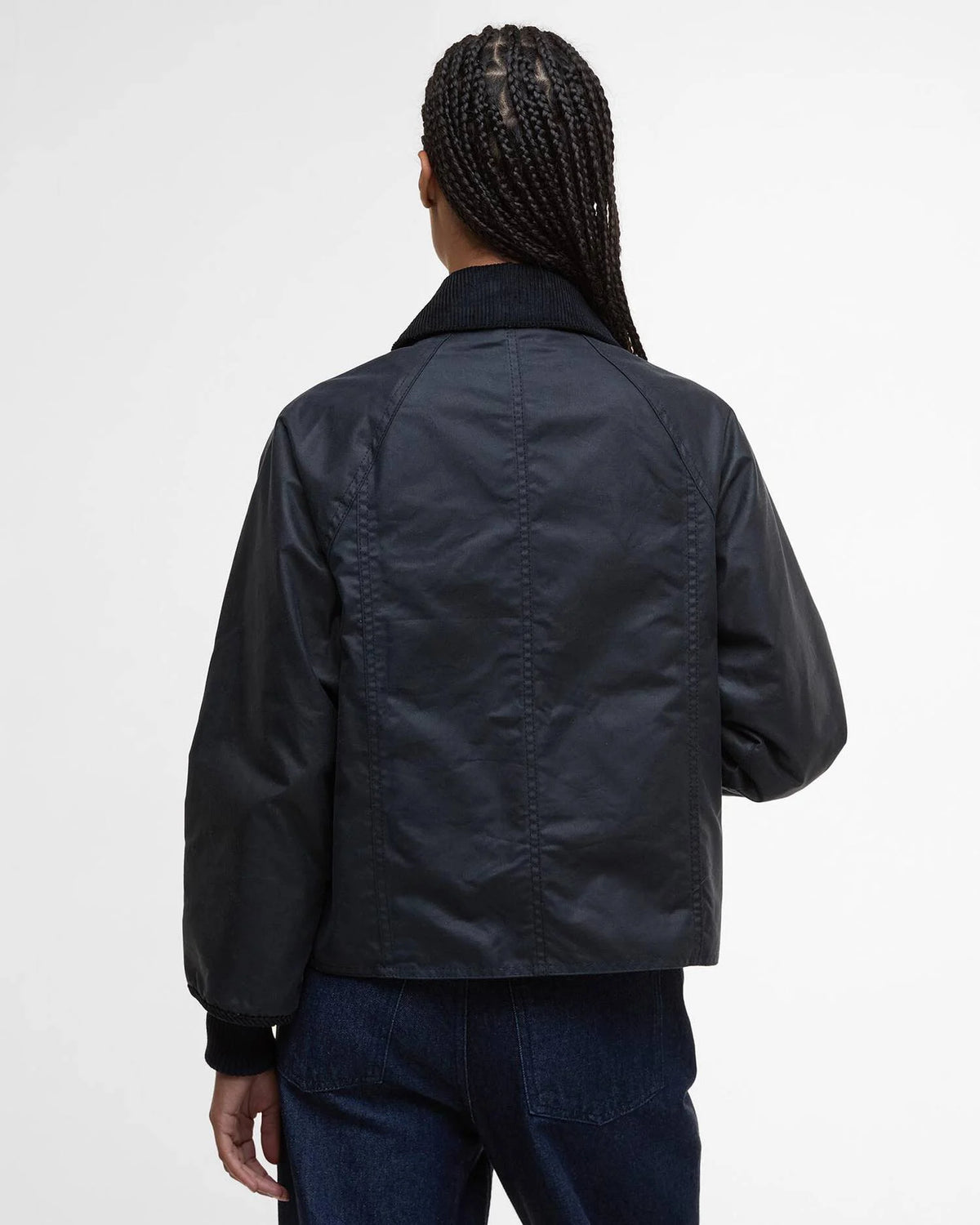 Barbour Cropped Beadnell Waxed Jacket in Navy/Classic