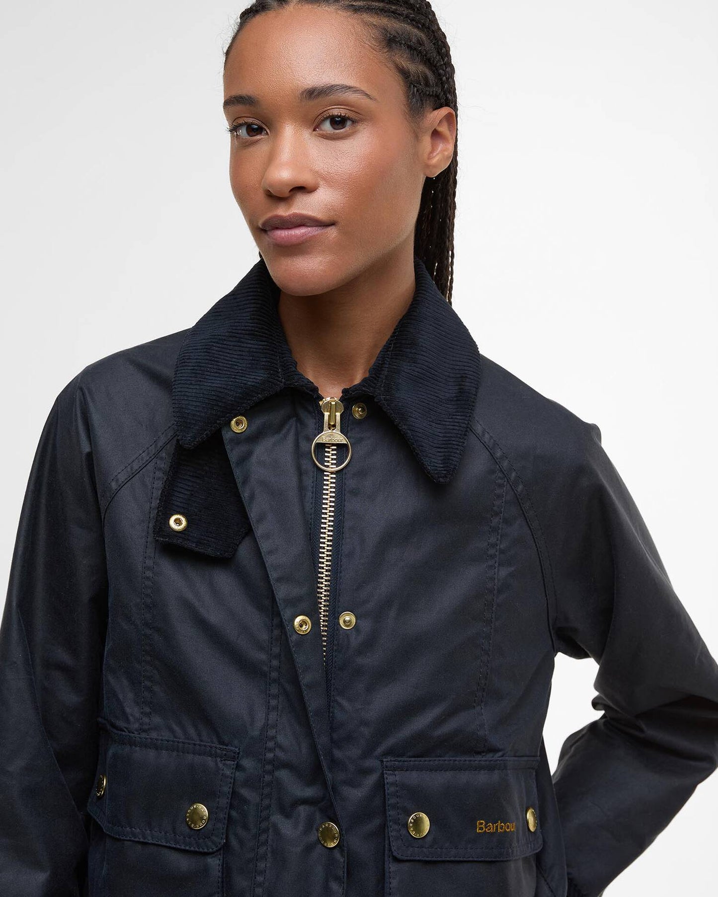 Barbour Cropped Beadnell Wax Jacket - Navy