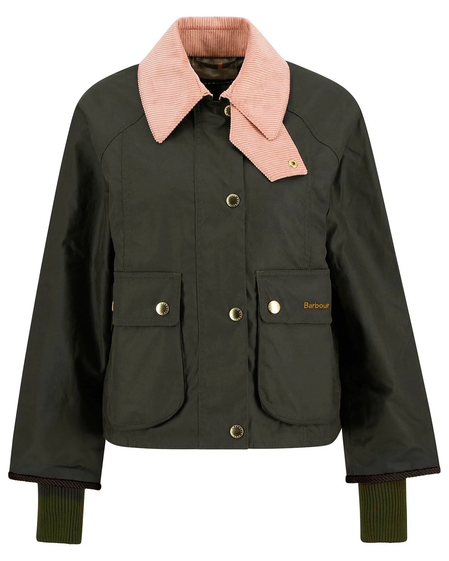 LIMITED EDITION! Barbour Cropped Beadnell Wax Jacket - Archive Olive/Pink