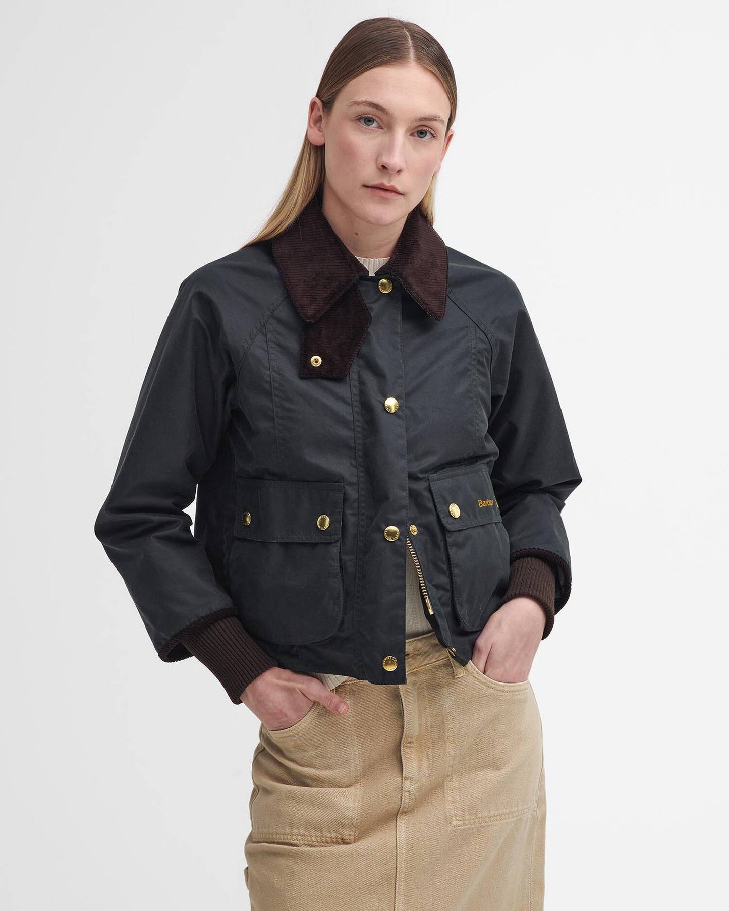 Barbour Cropped Beadnell Wax Jacket - Sage