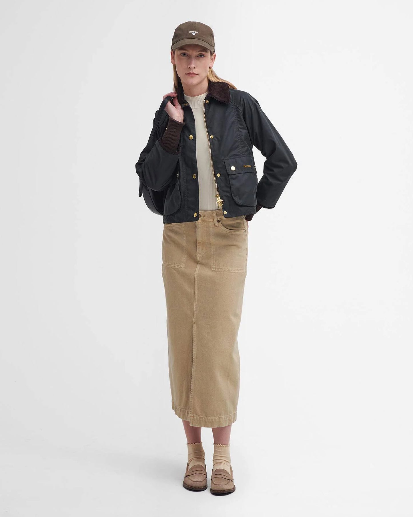 Barbour Cropped Beadnell Wax Jacket - Sage