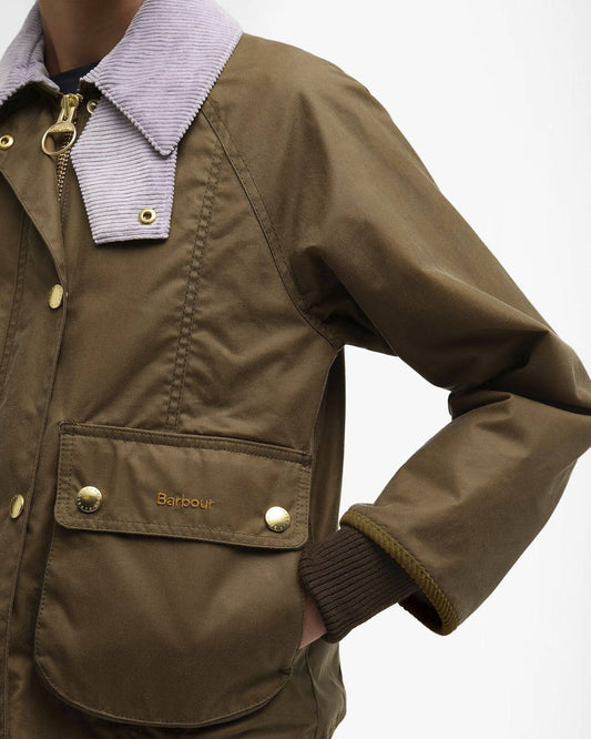 Barbour Cropped Beadnell Wax Jacket - Sand/Lavender