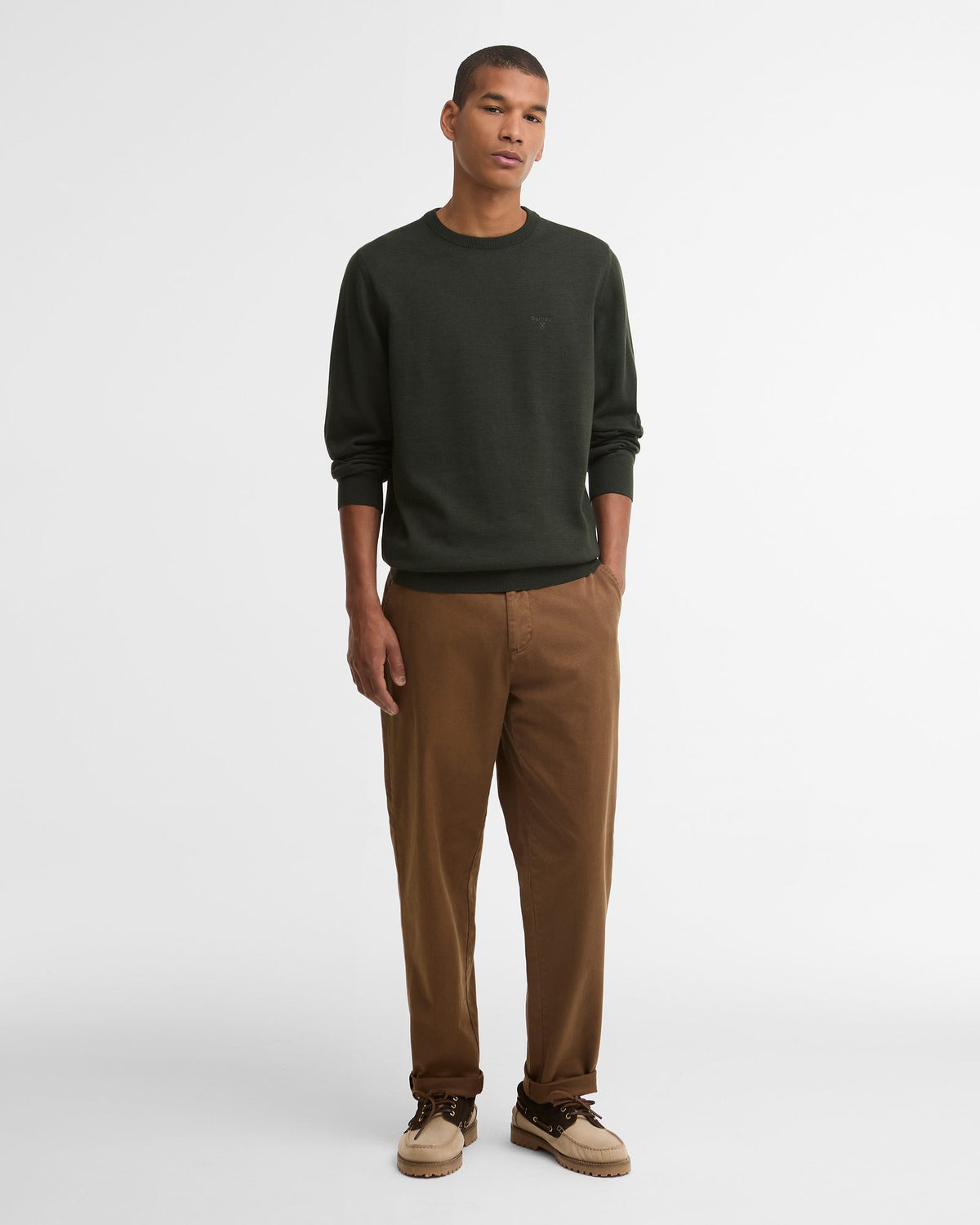 Barbour Pima Cotton Crew Neck Jumper in Sage