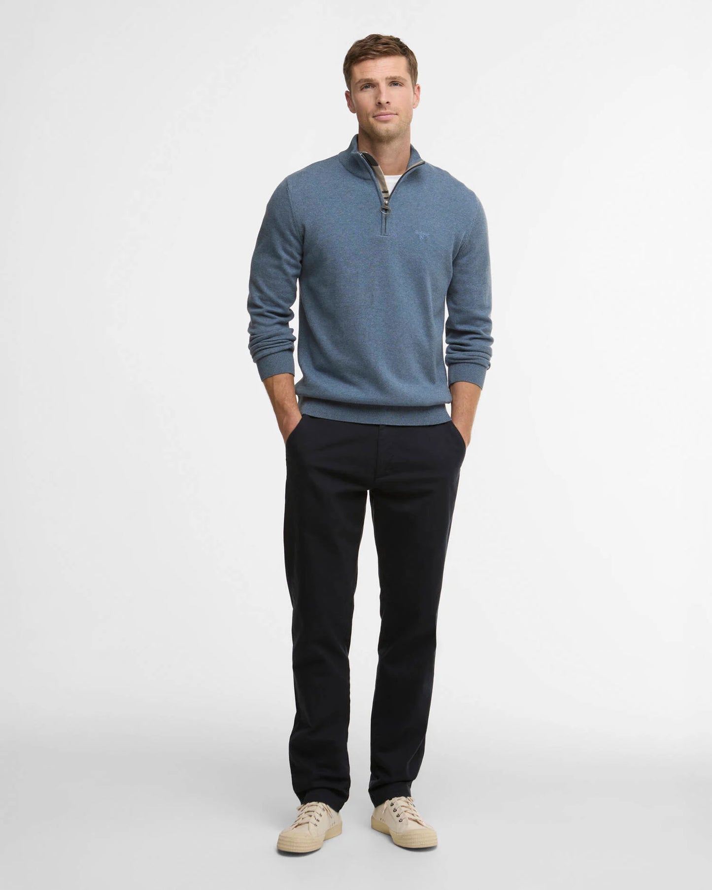 Barbour Cotton Half Zip Sweater - Dusk Blue