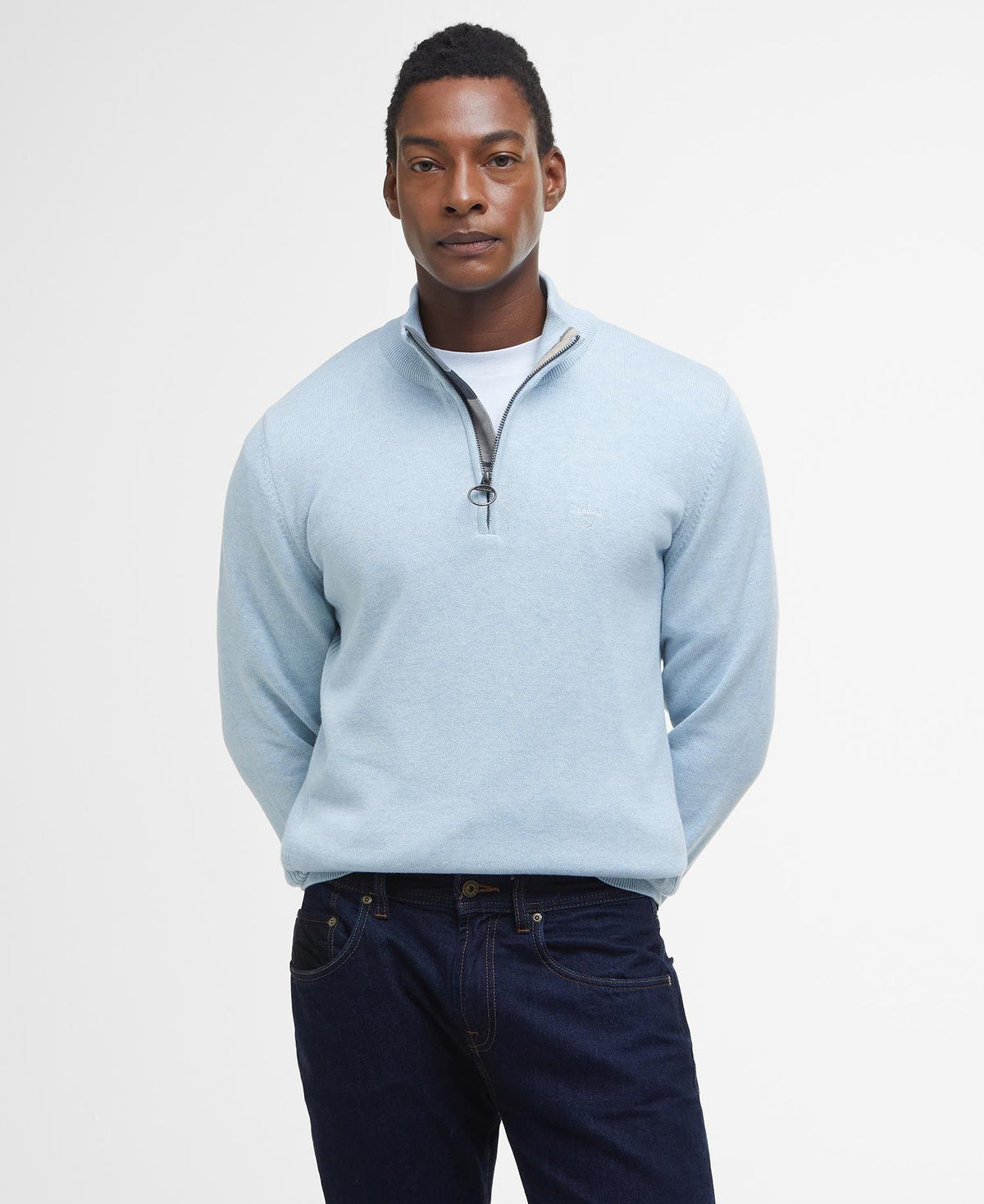 Barbour Cotton Quarter-Zip Jumper in Ocean Sky