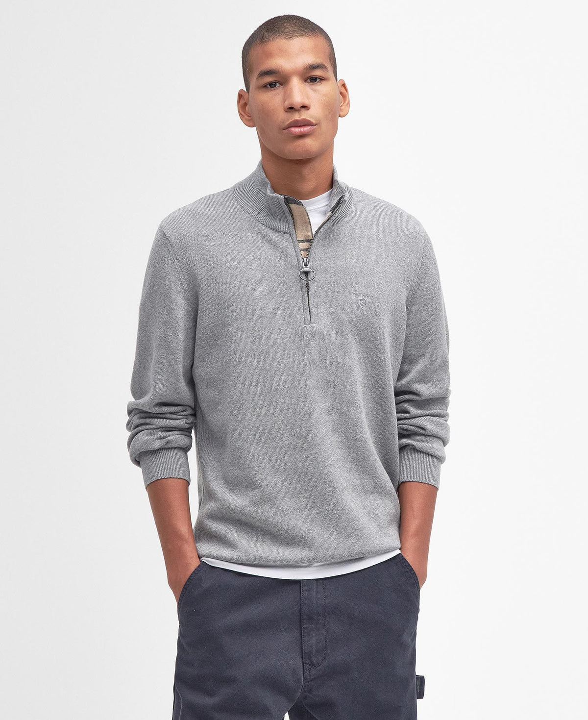 Barbour Cotton Quarter-Zip Jumper in Grey Marl