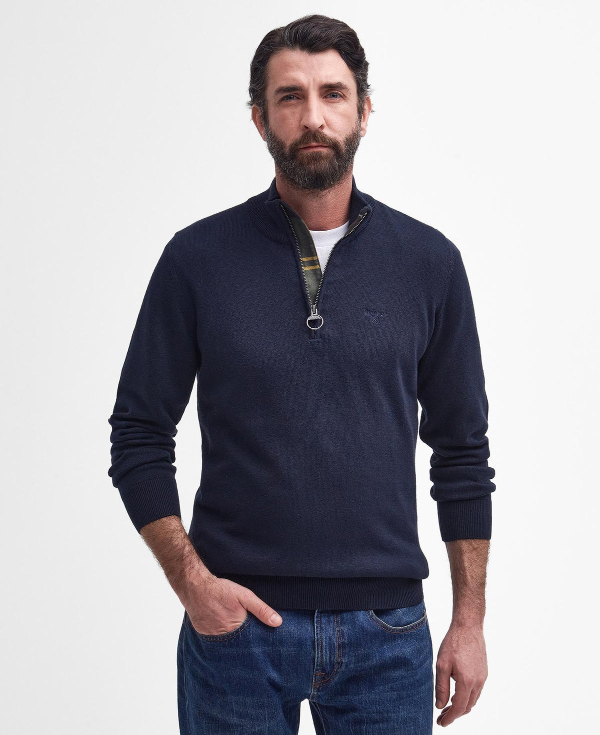 Barbour Cotton Quarter-Zip Jumper in Classic Navy