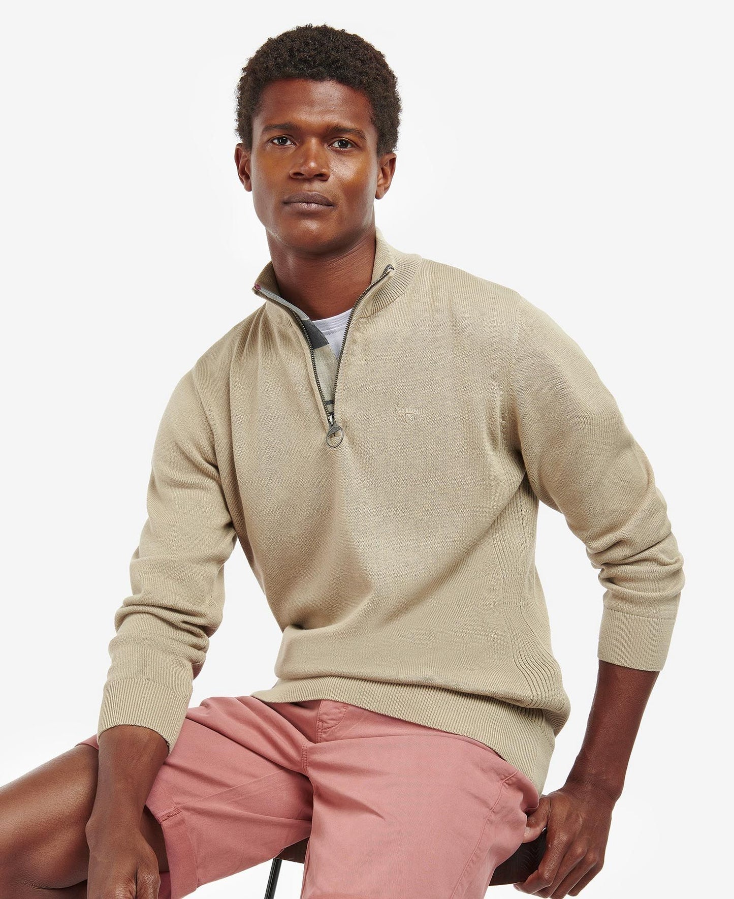 Barbour Cotton Half Zip Sweater - Stone