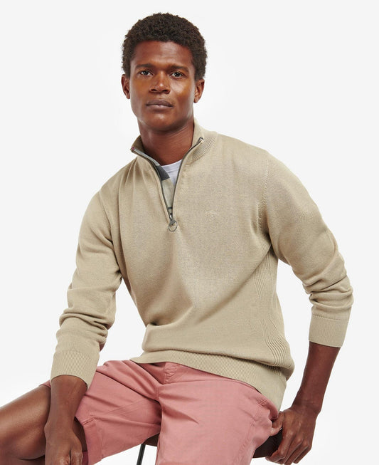 Barbour Cotton Half Zip Sweater - Stone