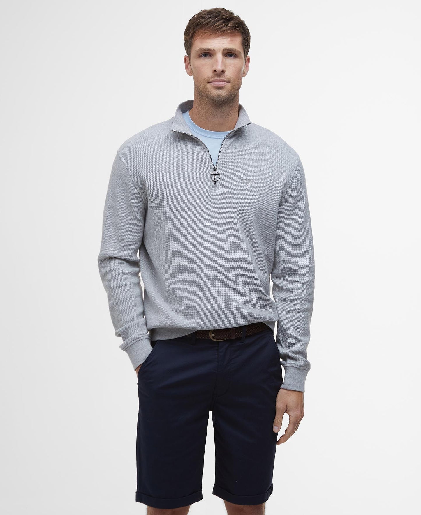 Barbour Pique Interlock Half Zip Sweatshirt - Grey