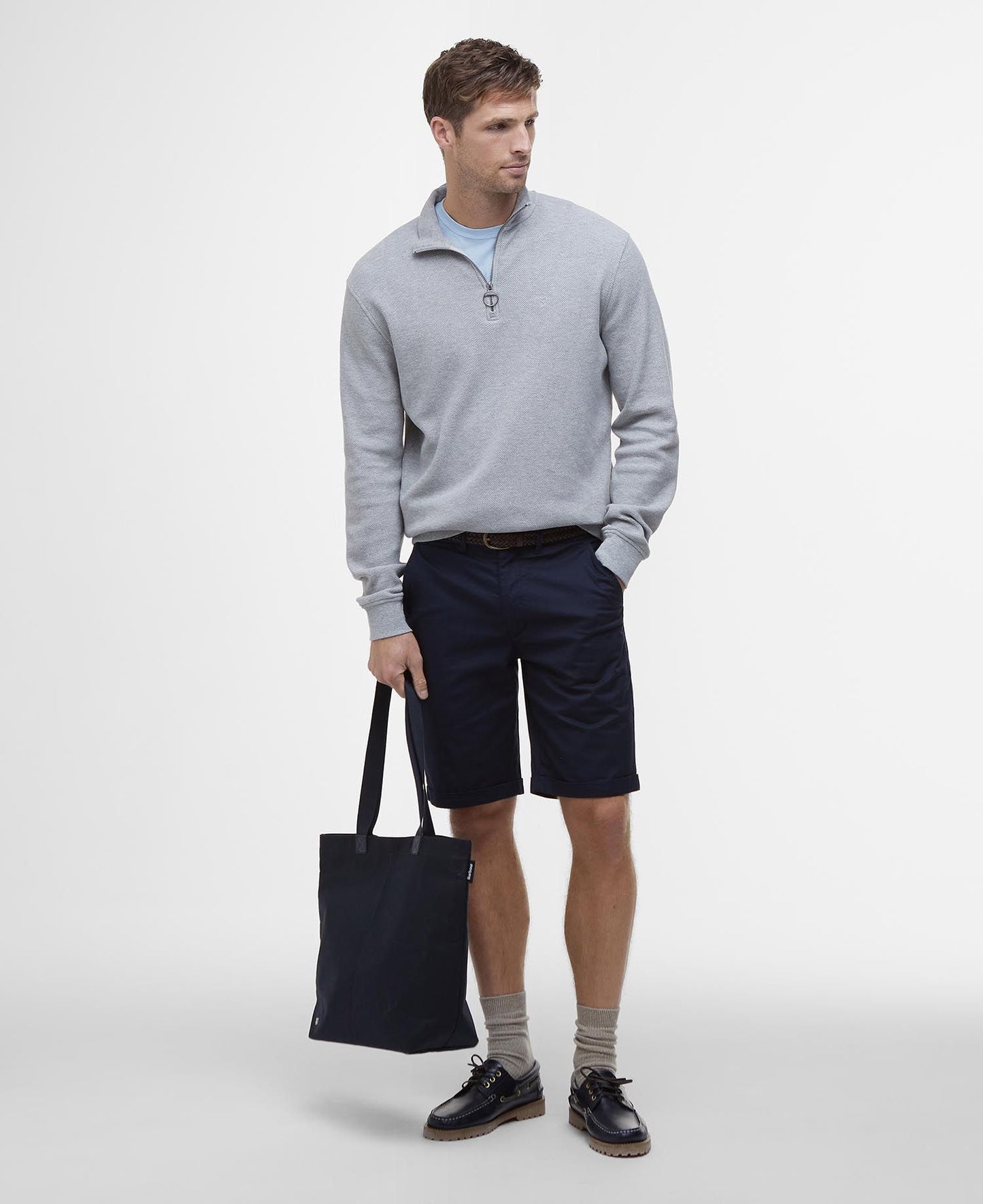 Barbour Pique Interlock Half Zip Sweatshirt - Grey