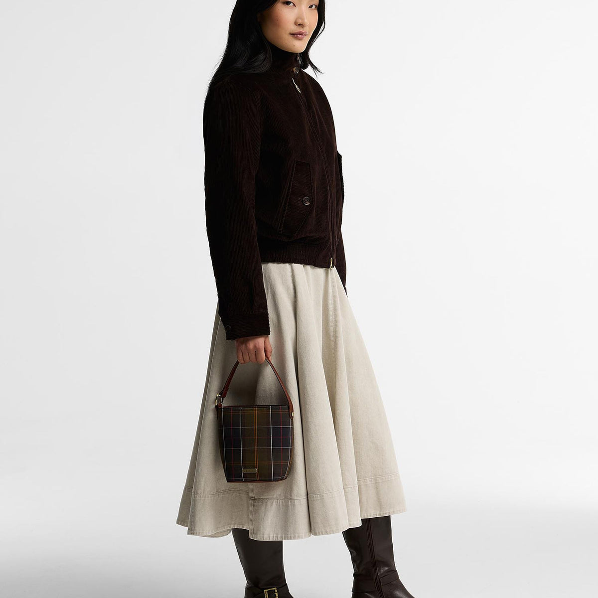 Barbour Cedar Mini Tartan Bucket Bag in Classic Tartan