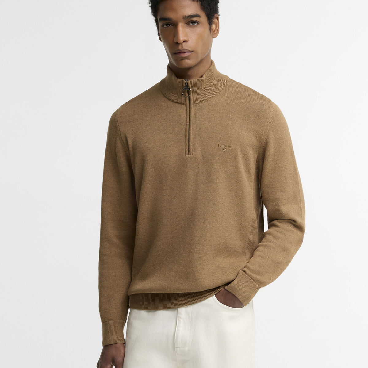 Barbour Cotton Quarter-Zip Jumper in Sandstone