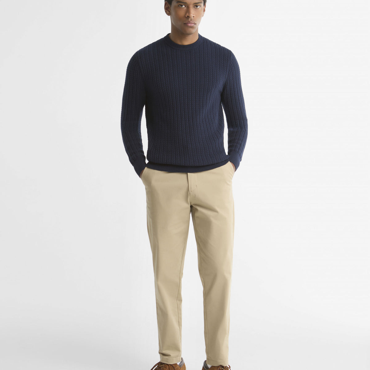 Barbour Herringbone Crew Neck Jumper in Navy