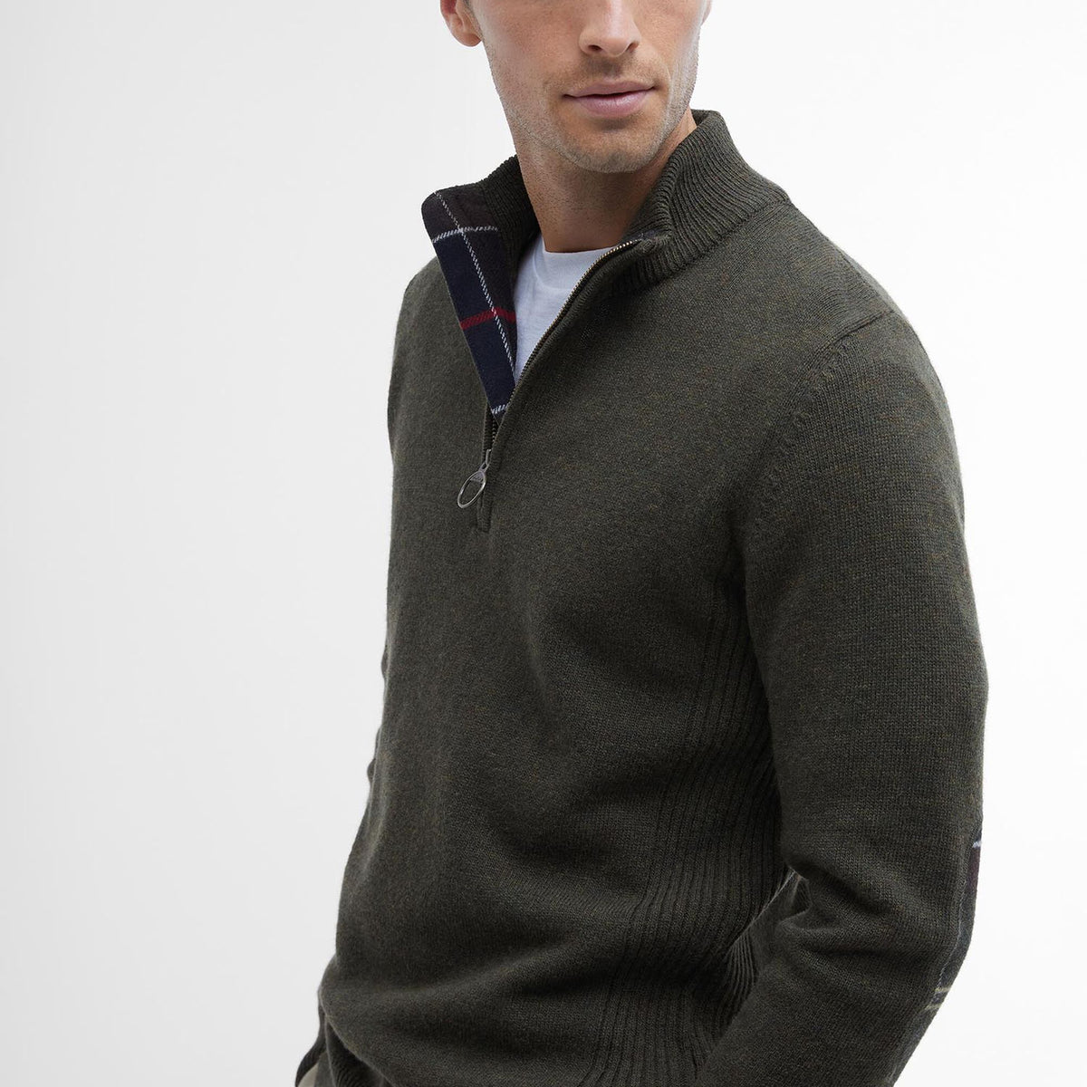 Barbour Holden Quarter-Zip Jumper in Olive Marl, image 5