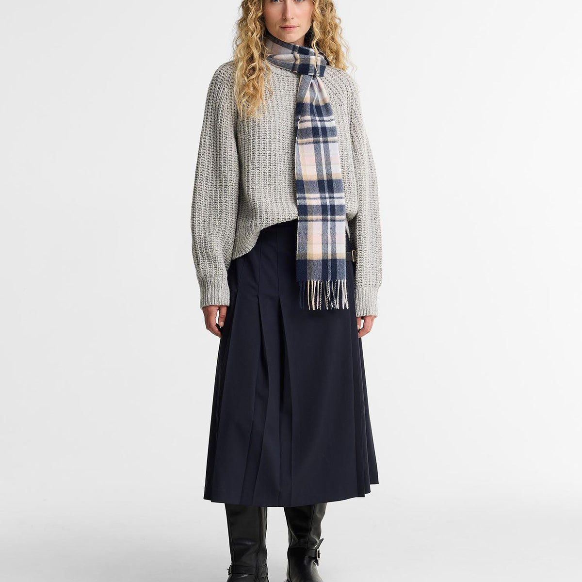 Barbour Vintage Winter Plaid Scarf in Blush Pink/Navy